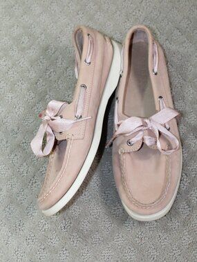 Sperry Size 8.5 Pink Leather Satin Ribbon Topsiders Loafers